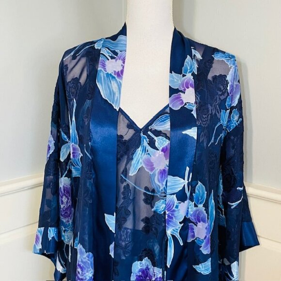 Vintage California Dynasty Satin Pajamas & Robe Floral Lingerie Set Medium - Picture 4 of 13